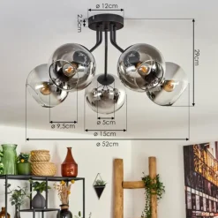 hofstein Plafonnier - Verre Koyoto Chrome, Clair, Fumé, 5 lumières