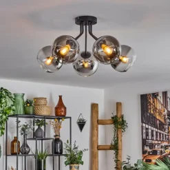 hofstein Plafonnier - Verre Koyoto Chrome, Clair, Fumé, 5 lumières