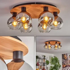 hofstein Plafonnier - Verre Koyoto Écru, Noir, 6 lumières