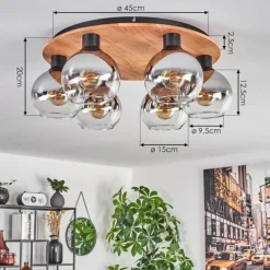 hofstein Plafonnier - Verre Koyoto Écru, Noir, 6 lumières