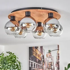 hofstein Plafonnier - Verre Koyoto Écru, Noir, 6 lumières