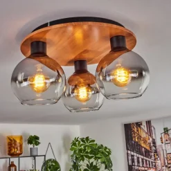 hofstein Plafonnier - Verre Koyoto Écru, Noir, 3 lumières