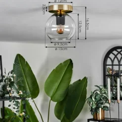 hofstein Plafonnier - Verre Koyoto Laiton, Noir, 1 lumière