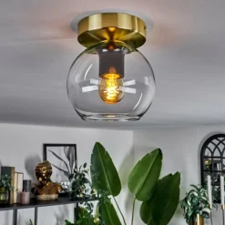 hofstein Plafonnier - Verre Koyoto Laiton, Noir, 1 lumière