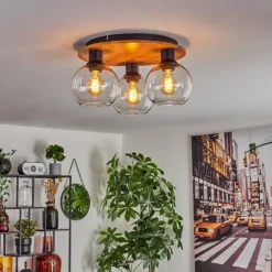 hofstein Plafonnier - Verre Koyoto Écru, Noir, 3 lumières