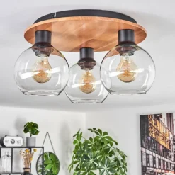 hofstein Plafonnier - Verre Koyoto Écru, Noir, 3 lumières