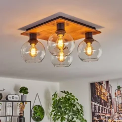 hofstein Plafonnier - Verre Koyoto Écru, Noir, 4 lumières