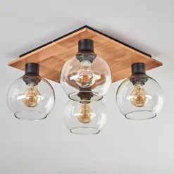 hofstein Plafonnier - Verre Koyoto Écru, Noir, 4 lumières