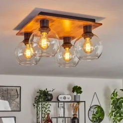 hofstein Plafonnier - Verre Koyoto Écru, Noir, 4 lumières