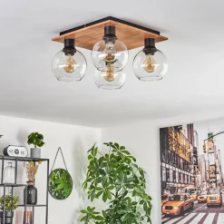 hofstein Plafonnier - Verre Koyoto Écru, Noir, 4 lumières