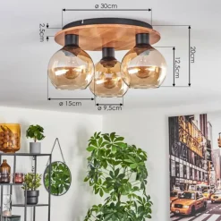 hofstein Plafonnier - Verre Koyoto Écru, Noir, 3 lumières