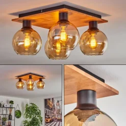 hofstein Plafonnier - Verre Koyoto Écru, Noir, 4 lumières