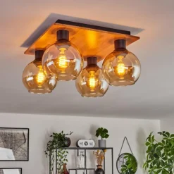 hofstein Plafonnier - Verre Koyoto Écru, Noir, 4 lumières