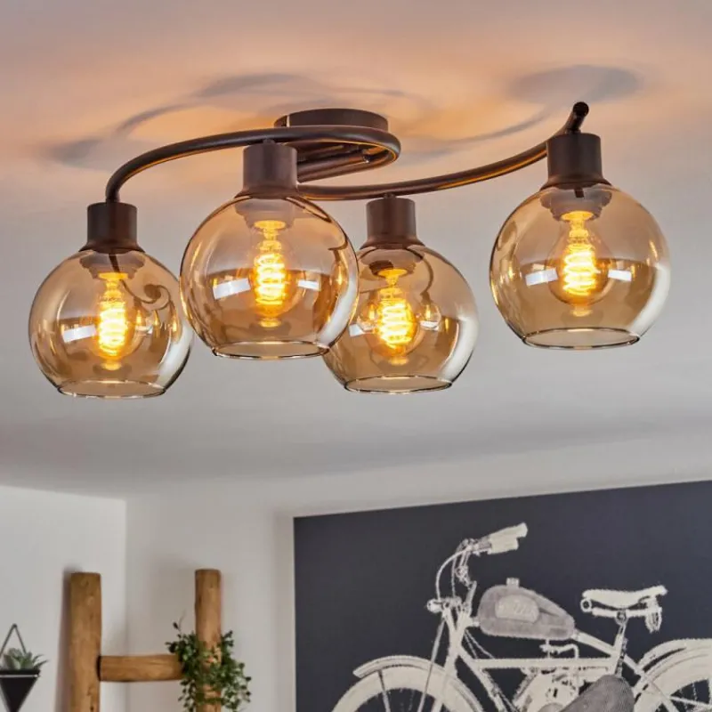 hofstein Plafonnier - Verre Koyoto Ambre, 4 lumières