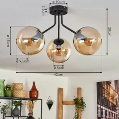 hofstein Plafonnier - Verre Koyoto Ambre, 3 lumières