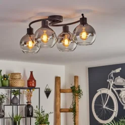 hofstein Plafonnier - Verre Koyoto Clair, Fumé, 4 lumières