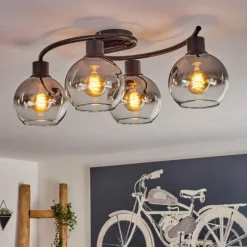 hofstein Plafonnier - Verre Koyoto Clair, Fumé, 4 lumières