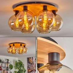 hofstein Plafonnier - Verre Koyoto Écru, Noir, 6 lumières