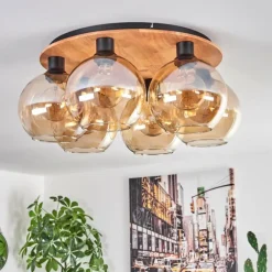 hofstein Plafonnier - Verre Koyoto Écru, Noir, 6 lumières