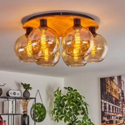 hofstein Plafonnier - Verre Koyoto Écru, Noir, 6 lumières