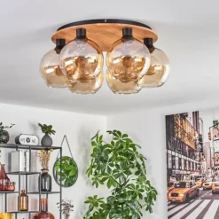 hofstein Plafonnier - Verre Koyoto Écru, Noir, 6 lumières