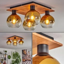 Lampes Dorées-hofstein Plafonnier - Verre Koyoto Écru, Noir, 4 lumières