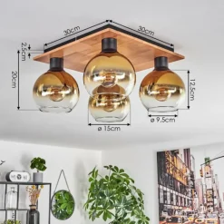 Lampes Dorées-hofstein Plafonnier - Verre Koyoto Écru, Noir, 4 lumières