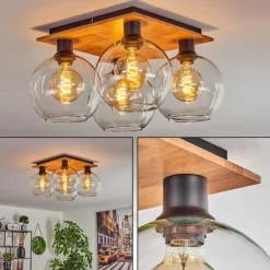 hofstein Plafonnier - Verre Koyoto Écru, Noir, 4 lumières