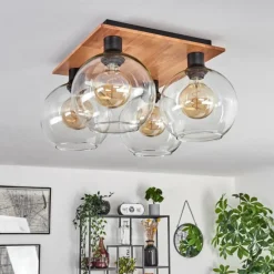 hofstein Plafonnier - Verre Koyoto Écru, Noir, 4 lumières