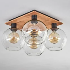 hofstein Plafonnier - Verre Koyoto Écru, Noir, 4 lumières