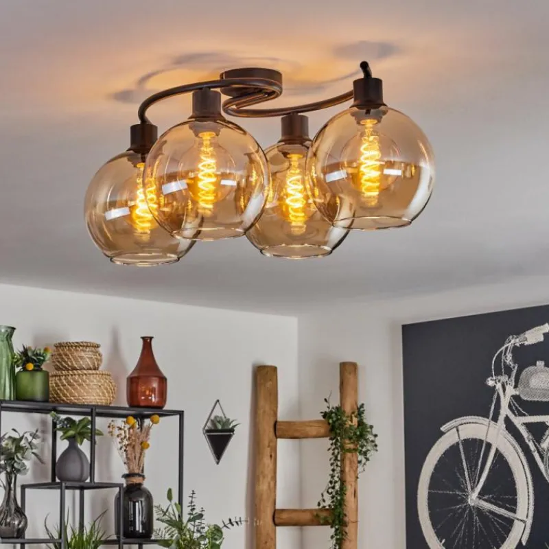 hofstein Plafonnier - Verre Koyoto Ambre, 4 lumières