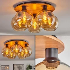 hofstein Plafonnier - Verre Koyoto Écru, Noir, 5 lumières