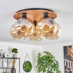 hofstein Plafonnier - Verre Koyoto Écru, Noir, 5 lumières