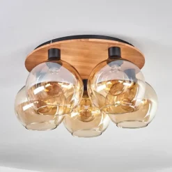 hofstein Plafonnier - Verre Koyoto Écru, Noir, 5 lumières