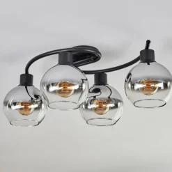 hofstein Plafonnier - Verre Koyoto Chrome, Clair, Fumé, 4 lumières