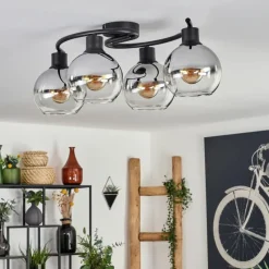 hofstein Plafonnier - Verre Koyoto Chrome, Clair, Fumé, 4 lumières