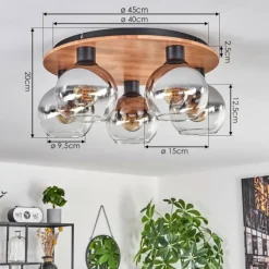 hofstein Plafonnier - Verre Koyoto Écru, Noir, 5 lumières