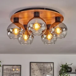 hofstein Plafonnier - Verre Koyoto Écru, Noir, 5 lumières