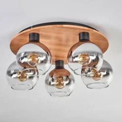 hofstein Plafonnier - Verre Koyoto Écru, Noir, 5 lumières