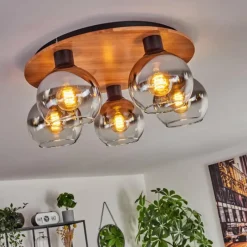 hofstein Plafonnier - Verre Koyoto Écru, Noir, 5 lumières