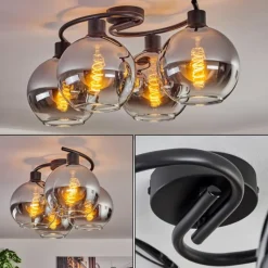 hofstein Plafonnier - Verre Koyoto Chrome, Clair, Fumé, 4 lumières