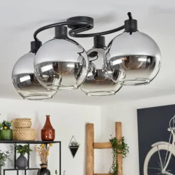 hofstein Plafonnier - Verre Koyoto Chrome, Clair, Fumé, 4 lumières