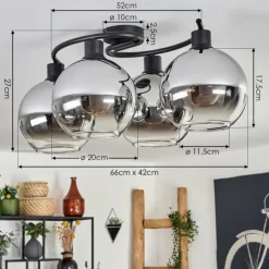 hofstein Plafonnier - Verre Koyoto Chrome, Clair, Fumé, 4 lumières