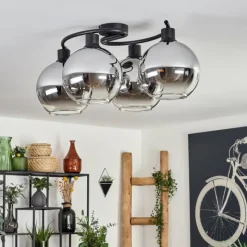 hofstein Plafonnier - Verre Koyoto Chrome, Clair, Fumé, 4 lumières