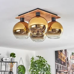 Lampes Dorées-hofstein Plafonnier - Verre Koyoto Écru, Noir, 4 lumières