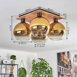 Lampes Dorées-hofstein Plafonnier - Verre Koyoto Écru, Noir, 4 lumières