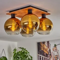 Lampes Dorées-hofstein Plafonnier - Verre Koyoto Écru, Noir, 4 lumières