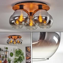 Suspension Verre Fumé-hofstein Plafonnier - Verre Koyoto Écru, Noir, 5 lumières