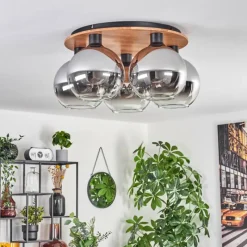 Suspension Verre Fumé-hofstein Plafonnier - Verre Koyoto Écru, Noir, 5 lumières