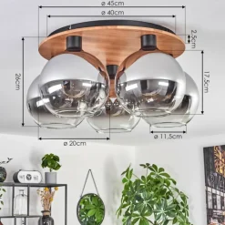 Suspension Verre Fumé-hofstein Plafonnier - Verre Koyoto Écru, Noir, 5 lumières